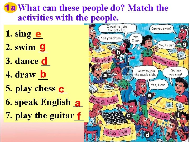 1 a What can these people do? Match the activities with the people. 1.