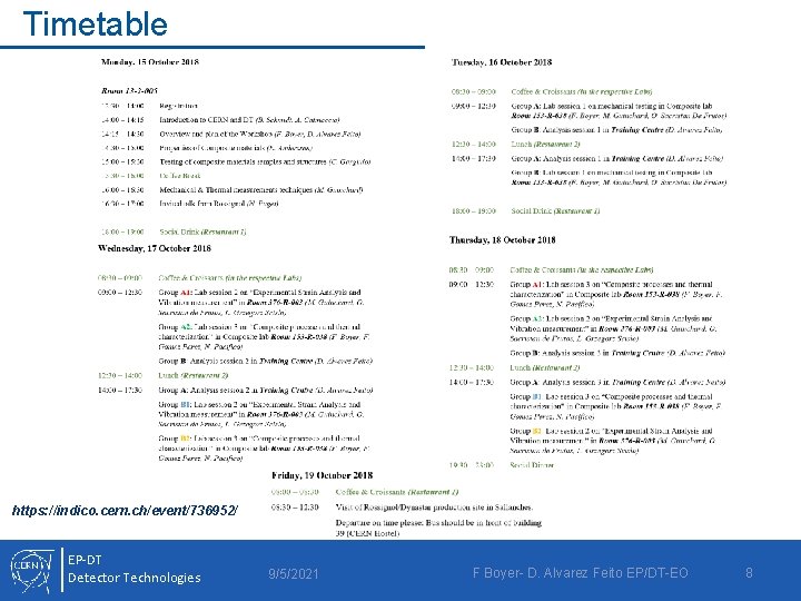 Timetable https: //indico. cern. ch/event/736952/ EP-DT Detector Technologies 9/5/2021 F Boyer- D. Alvarez Feito
