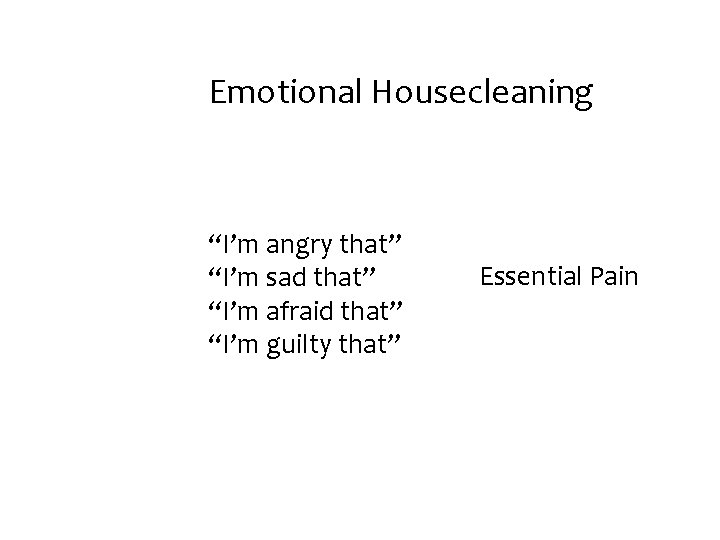 Emotional Housecleaning “I’m angry that” “I’m sad that” “I’m afraid that” “I’m guilty that”