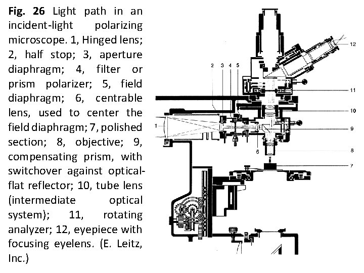 Fig. 26 Light path in an incident-light polarizing microscope. 1, Hinged lens; 2, half