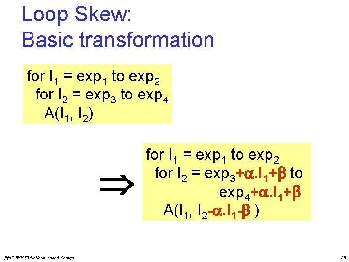 Loop Skew: Basic transformation for I 1 = exp 1 to exp 2 for