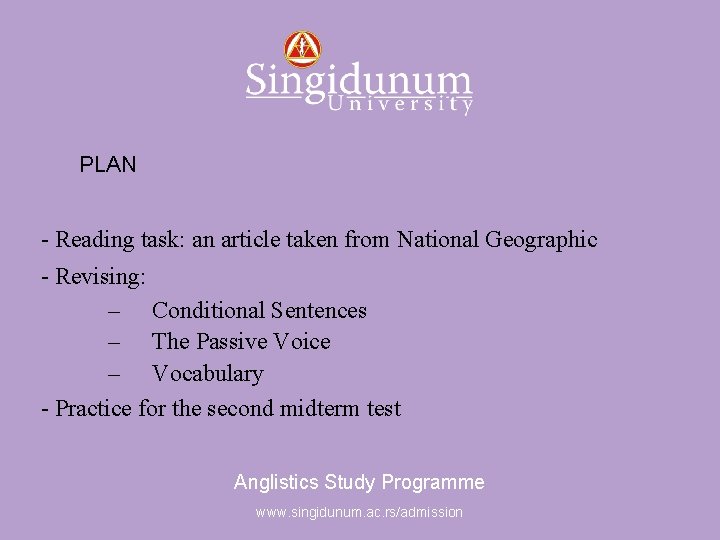 Anglistics Study Programme PLAN - Reading task: an article taken from National Geographic -