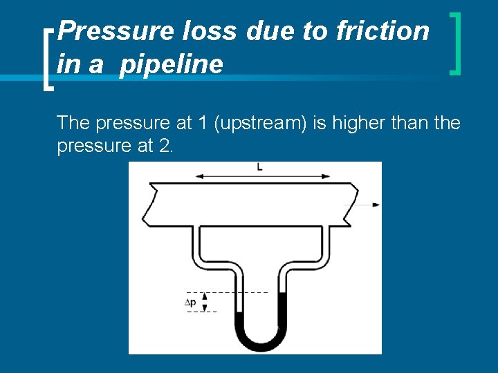 Pressure loss due to friction in a pipeline The pressure at 1 (upstream) is