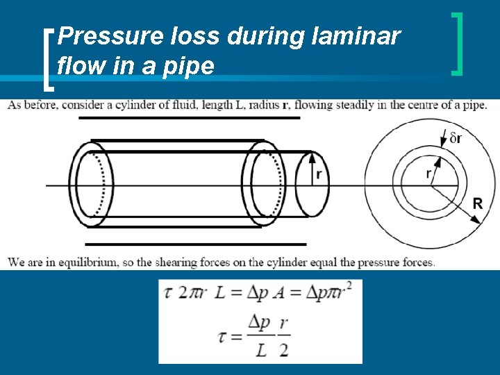 Pressure loss during laminar flow in a pipe 