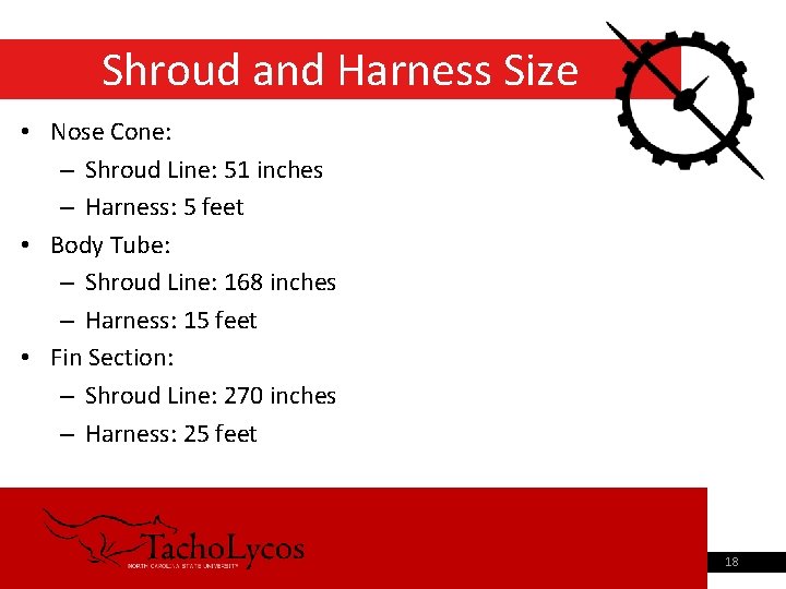 Shroud and Harness Size • Nose Cone: – Shroud Line: 51 inches – Harness:
