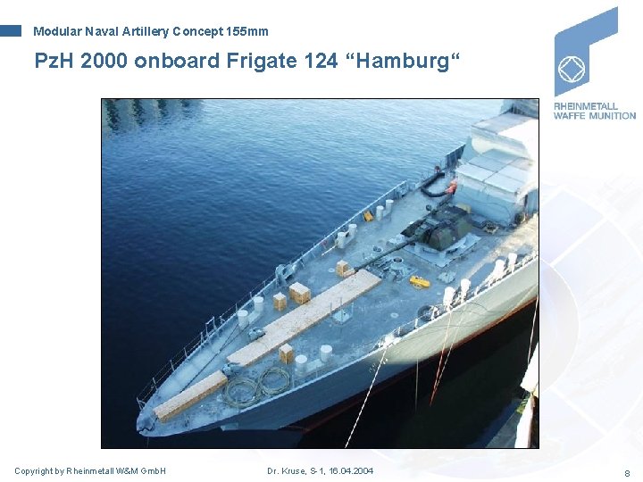 Modular Naval Artillery Concept 155 mm Pz. H 2000 onboard Frigate 124 “Hamburg“ Copyright Modular Naval Artillery Concept 155 mm Pz. H 2000 onboard Frigate 124 “Hamburg“ Copyright