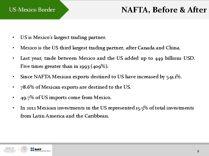 US-Mexico Border NAFTA, Before & After • US is Mexico's largest trading partner. •