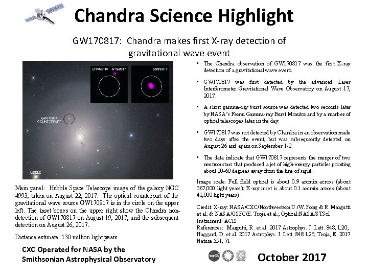 Chandra Science Highlight GW 170817: Chandra makes first X-ray detection of gravitational wave event