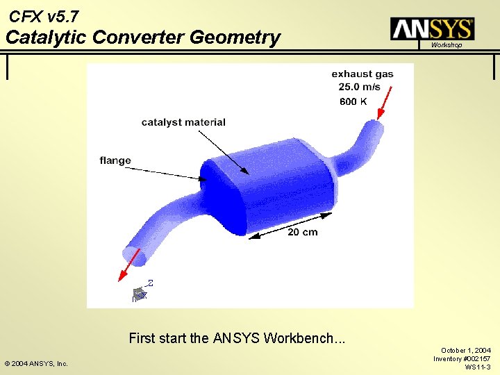 CFX v 5. 7 Catalytic Converter Geometry Workshop First start the ANSYS Workbench. .