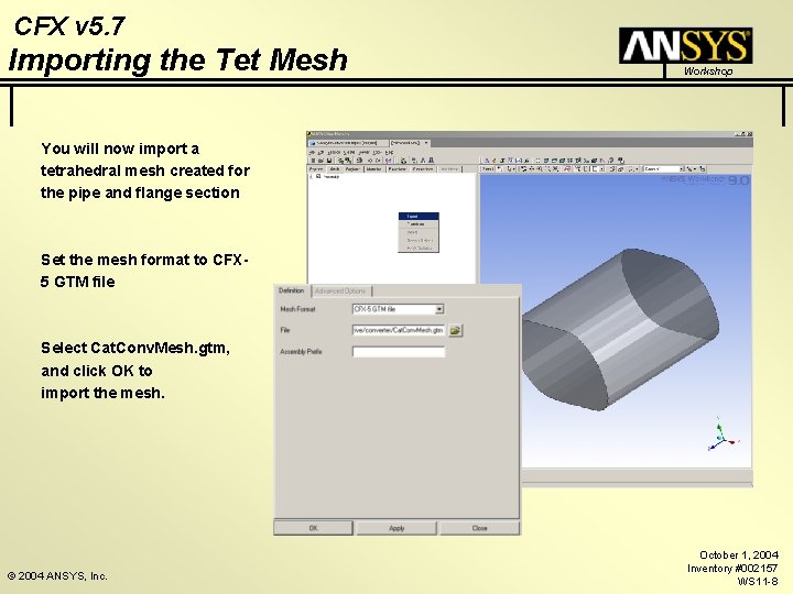 CFX v 5. 7 Importing the Tet Mesh Workshop You will now import a