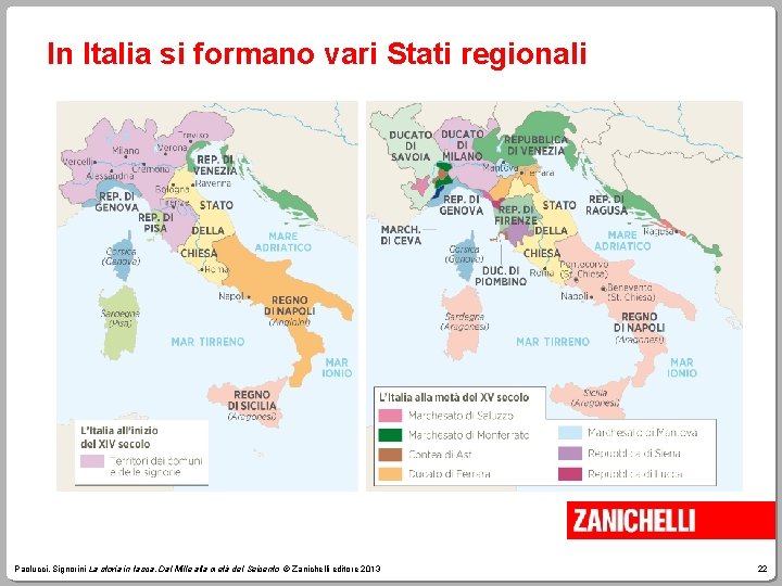 In Italia si formano vari Stati regionali Paolucci, Signorini La storia in tasca. Dal