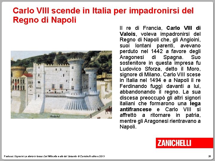 Carlo VIII scende in Italia per impadronirsi del Regno di Napoli Il re di