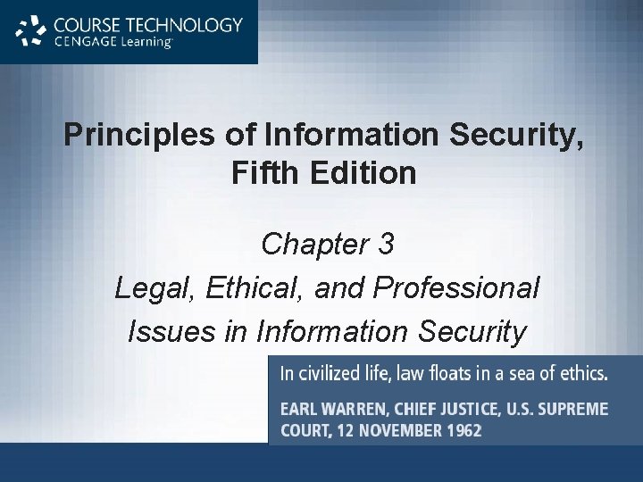 Principles of Information Security, Fifth Edition Chapter 3 Legal, Ethical, and Professional Issues in