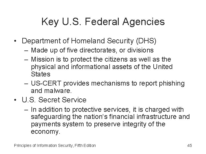 Key U. S. Federal Agencies • Department of Homeland Security (DHS) – Made up