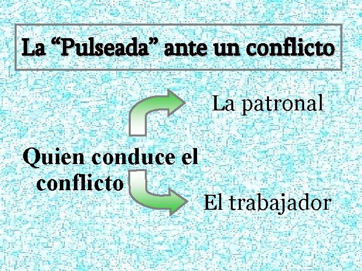 La “Pulseada” ante un conflicto La patronal Quien conduce el conflicto El trabajador 