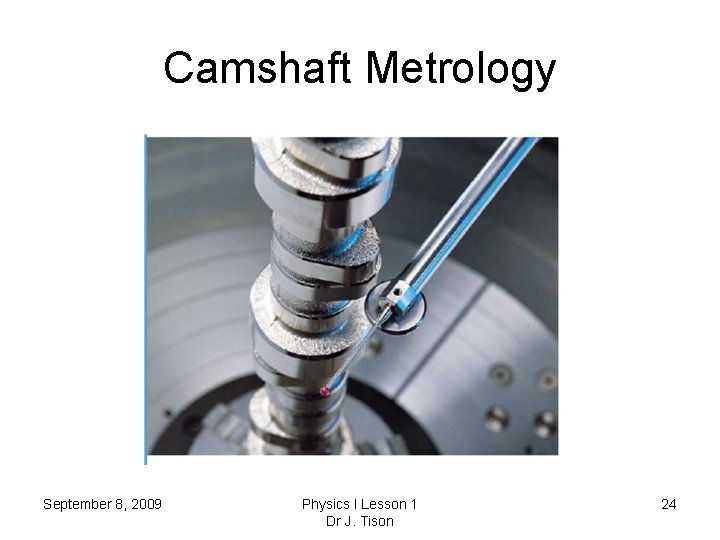 Camshaft Metrology September 8, 2009 Physics I Lesson 1 Dr J. Tison 24 