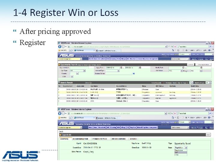 1 -4 Register Win or Loss After pricing approved Register 13 