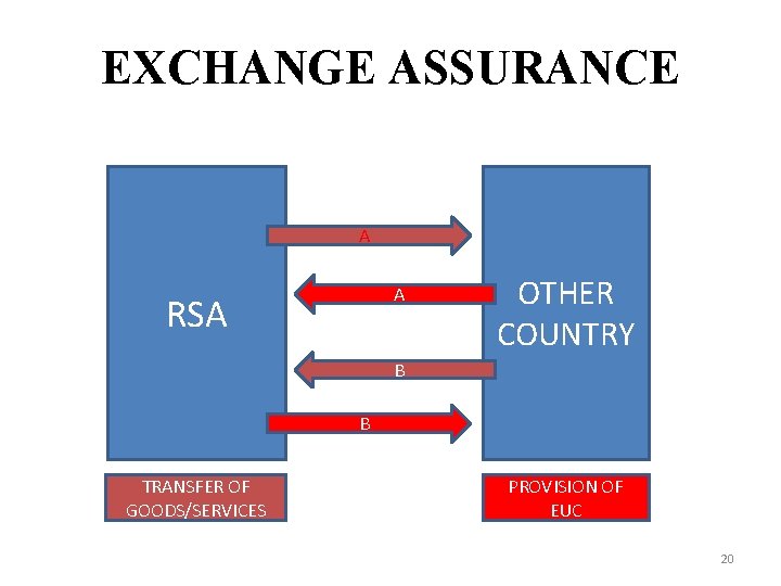 EXCHANGE ASSURANCE A A RSA OTHER COUNTRY B B TRANSFER OF GOODS/SERVICES PROVISION OF EXCHANGE ASSURANCE A A RSA OTHER COUNTRY B B TRANSFER OF GOODS/SERVICES PROVISION OF