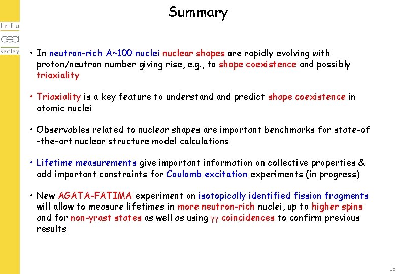 Summary • In neutron-rich A~100 nuclei nuclear shapes are rapidly evolving with proton/neutron number