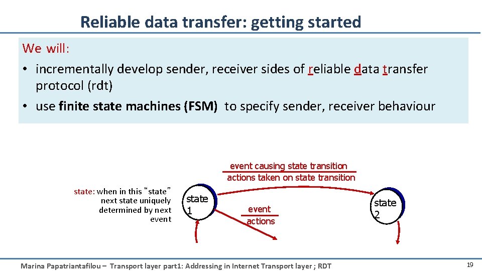 Reliable data transfer: getting started We will: • incrementally develop sender, receiver sides of