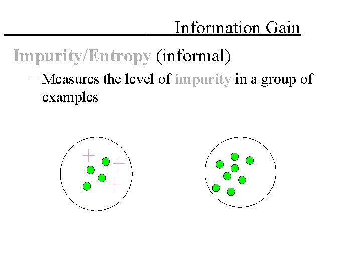 Information Gain Impurity/Entropy (informal) – Measures the level of impurity in a group of