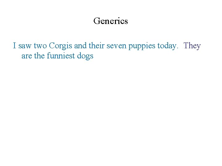 Generics I saw two Corgis and their seven puppies today. They are the funniest