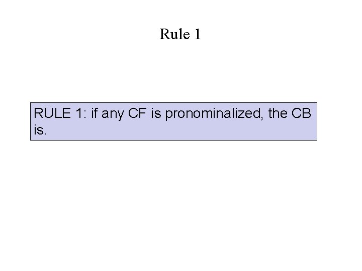 Rule 1 RULE 1: if any CF is pronominalized, the CB is. 