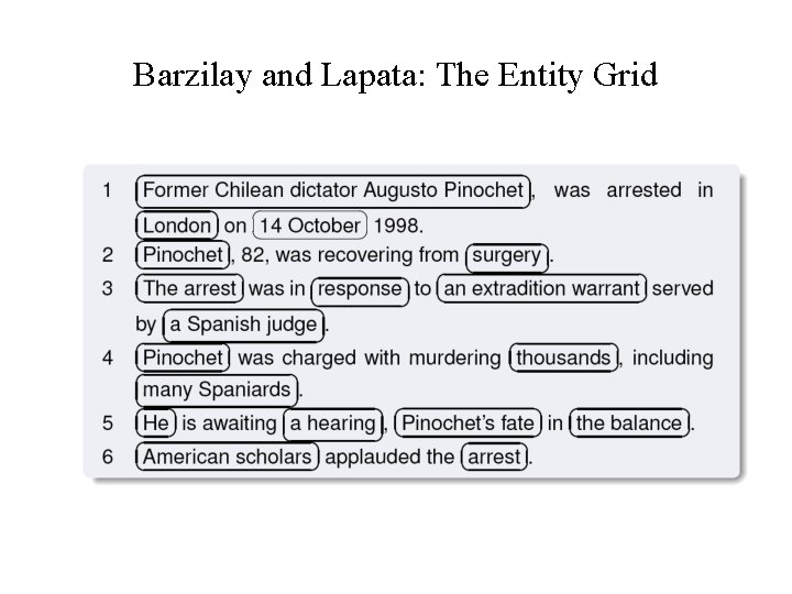 Barzilay and Lapata: The Entity Grid 