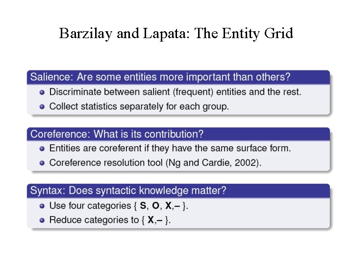 Barzilay and Lapata: The Entity Grid 