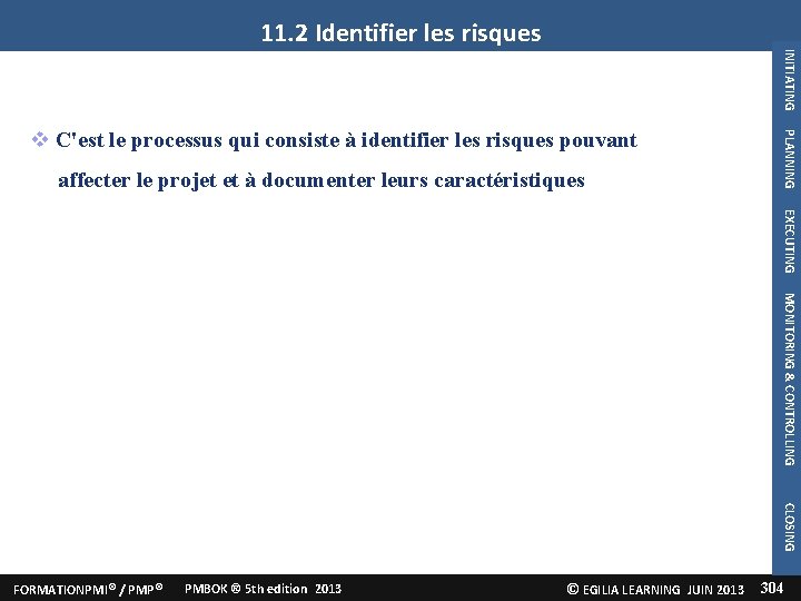 11. 2 Identifier les risques INITIATING affecter le projet et à documenter leurs caractéristiques