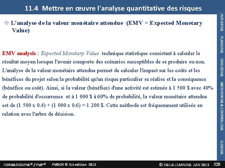 11. 4 Mettre en œuvre l'analyse quantitative des risques L'analyse de la valeur monétaire