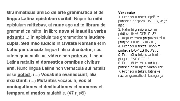 Grammaticus amico de arte grammatica et de lingua Latina epistulam scribit: Nuper tu mihi