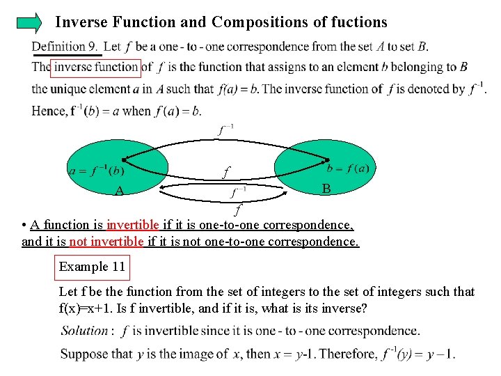 Inverse Function and Compositions of fuctions f A B f • A function is Inverse Function and Compositions of fuctions f A B f • A function is