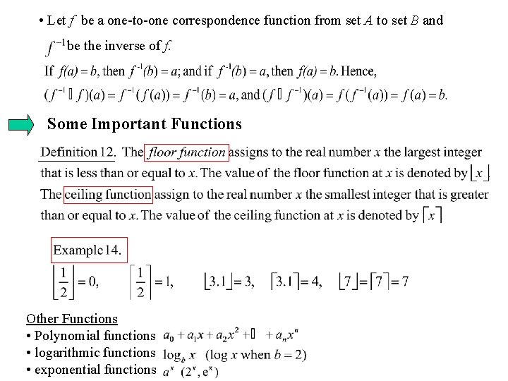 • Let f be a one-to-one correspondence function from set A to set • Let f be a one-to-one correspondence function from set A to set