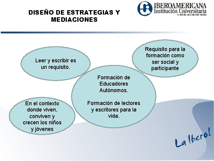 DISEÑO DE ESTRATEGIAS Y MEDIACIONES Requisito para la formación como ser social y participante