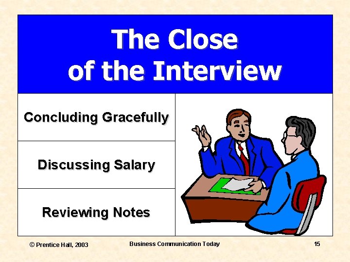 The Close of the Interview Concluding Gracefully Discussing Salary Reviewing Notes © Prentice Hall,