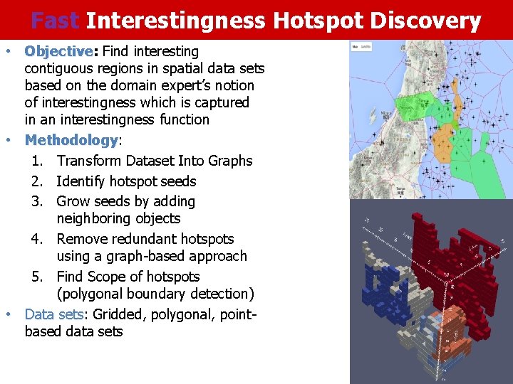 Fast Interestingness Hotspot Discovery • Objective: Objective Find interesting contiguous regions in spatial data