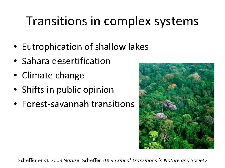 Transitions in complex systems • • • Eutrophication of shallow lakes Sahara desertification Climate