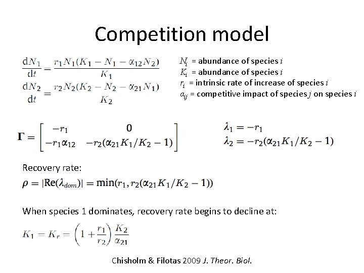 Competition model Ni = abundance of species i Ki = abundance of species i
