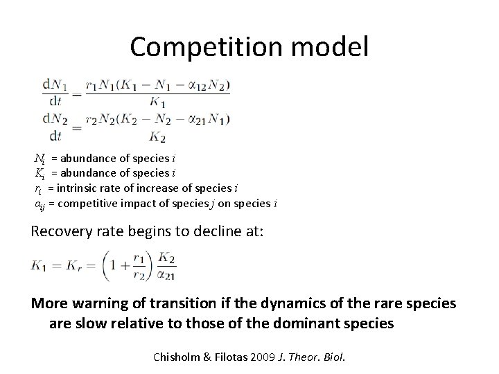 Competition model Ni = abundance of species i Ki = abundance of species i