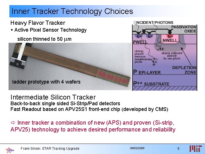 Inner Tracker Technology Choices Heavy Flavor Tracker § Active Pixel Sensor Technology silicon thinned