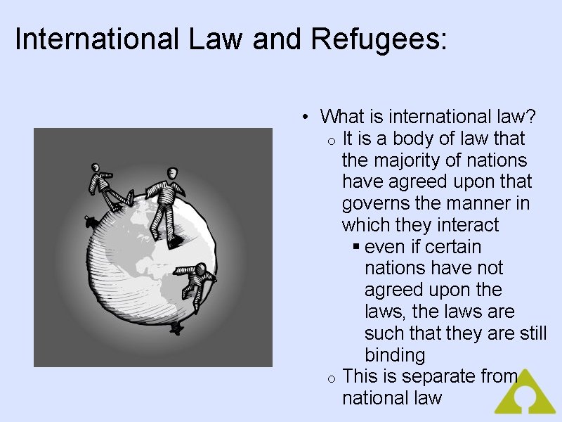 International Law and Refugees: • What is international law? o It is a body