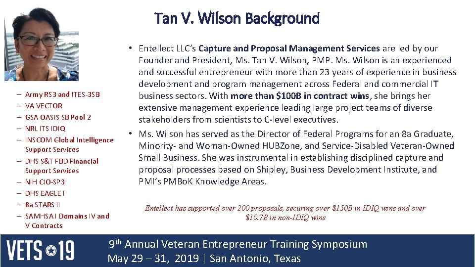 Tan V. Wilson Background – – – – – Army RS 3 and ITES-3 Tan V. Wilson Background – – – – – Army RS 3 and ITES-3