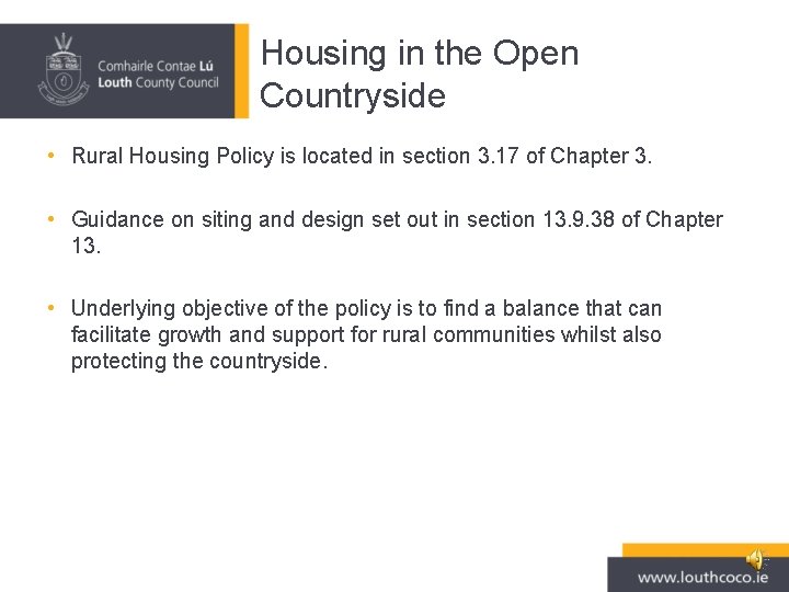 Housing in the Open Countryside • Rural Housing Policy is located in section 3.