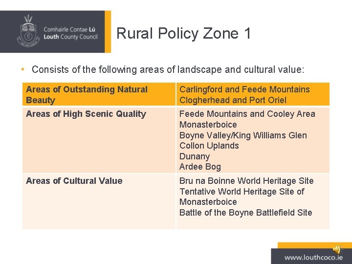 Rural Policy Zone 1 • Consists of the following areas of landscape and cultural