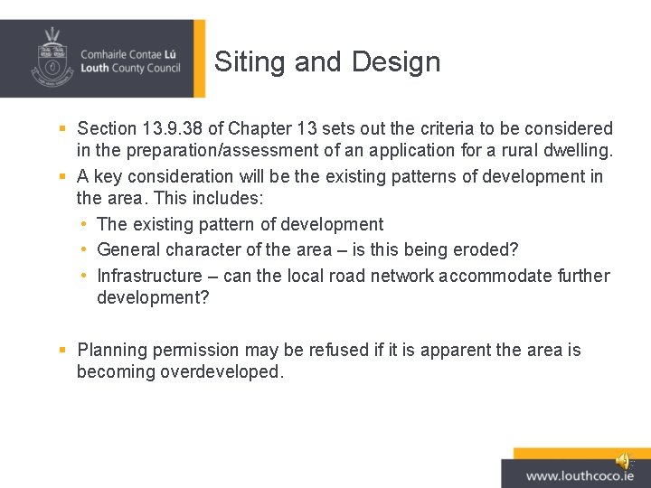 Siting and Design § Section 13. 9. 38 of Chapter 13 sets out the