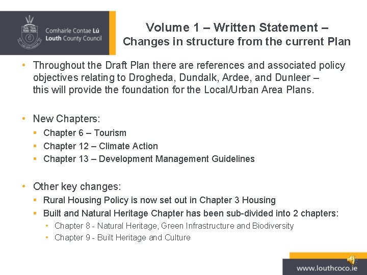 Volume 1 – Written Statement – Changes in structure from the current Plan •