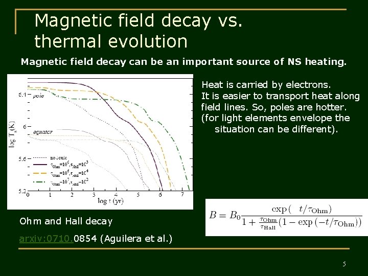 Magnetic field decay vs. thermal evolution Magnetic field decay can be an important source