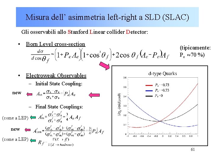 Misura dell’ asimmetria left-right a SLD (SLAC) Gli osservabili allo Stanford Linear collider Detector: