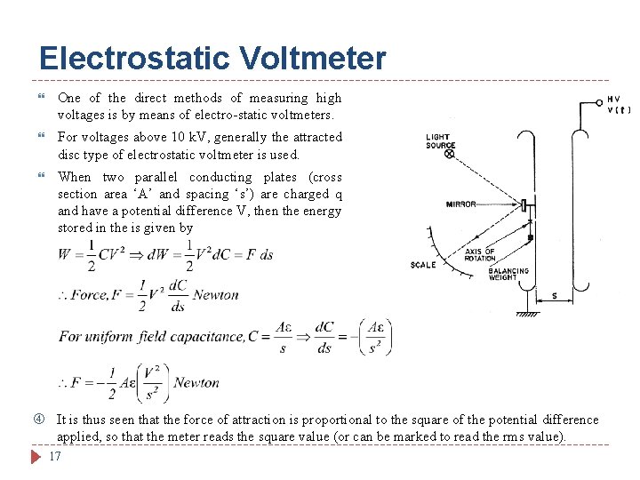Electrostatic Voltmeter One of the direct methods of measuring high voltages is by means